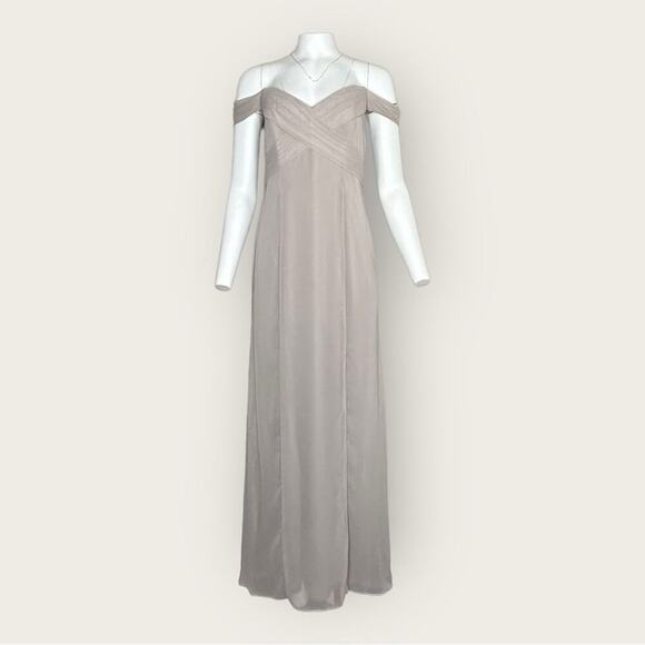 NWT | Social Bridesmaid | Off-Shoulder Bodice Trumpet Gown | Taupe | 4R - Picture 2 of 13